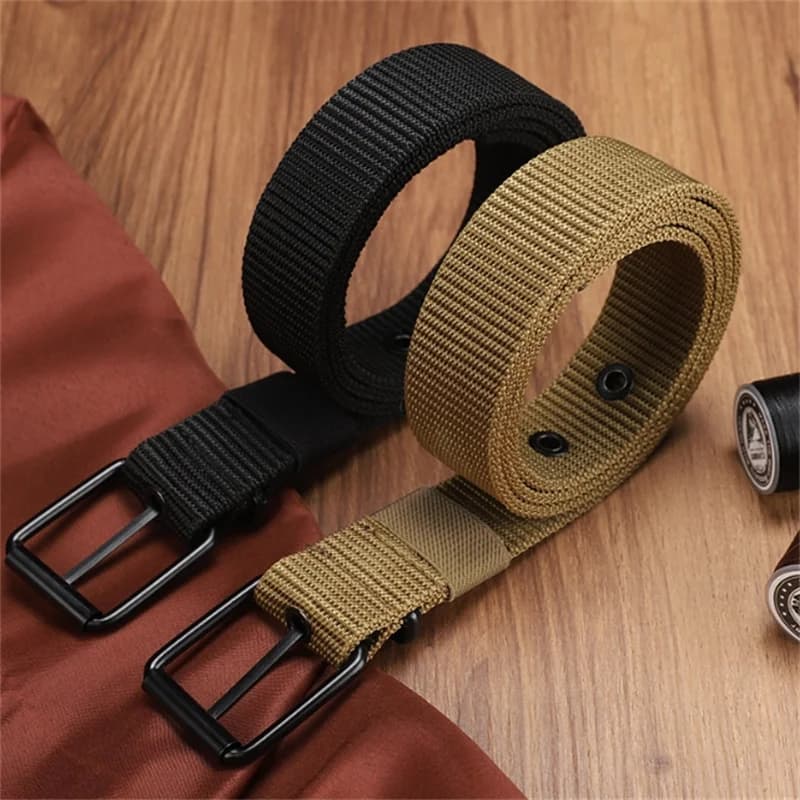 Cintura da uomo in tela nera alla moda da 110/120/130 cm con fibbia ad ardiglione Cintura multi-dimensione unisex per sport all'aria aperta per jeans