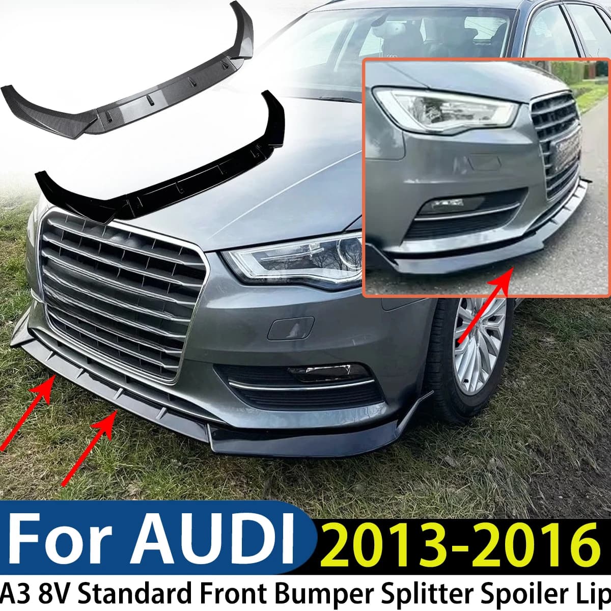 Fit For AUDI A3 8V 2013-2016 Standard Car Front Bumper Splitter Spoiler Lip Diffuser Auto Accessories Modification Exterior