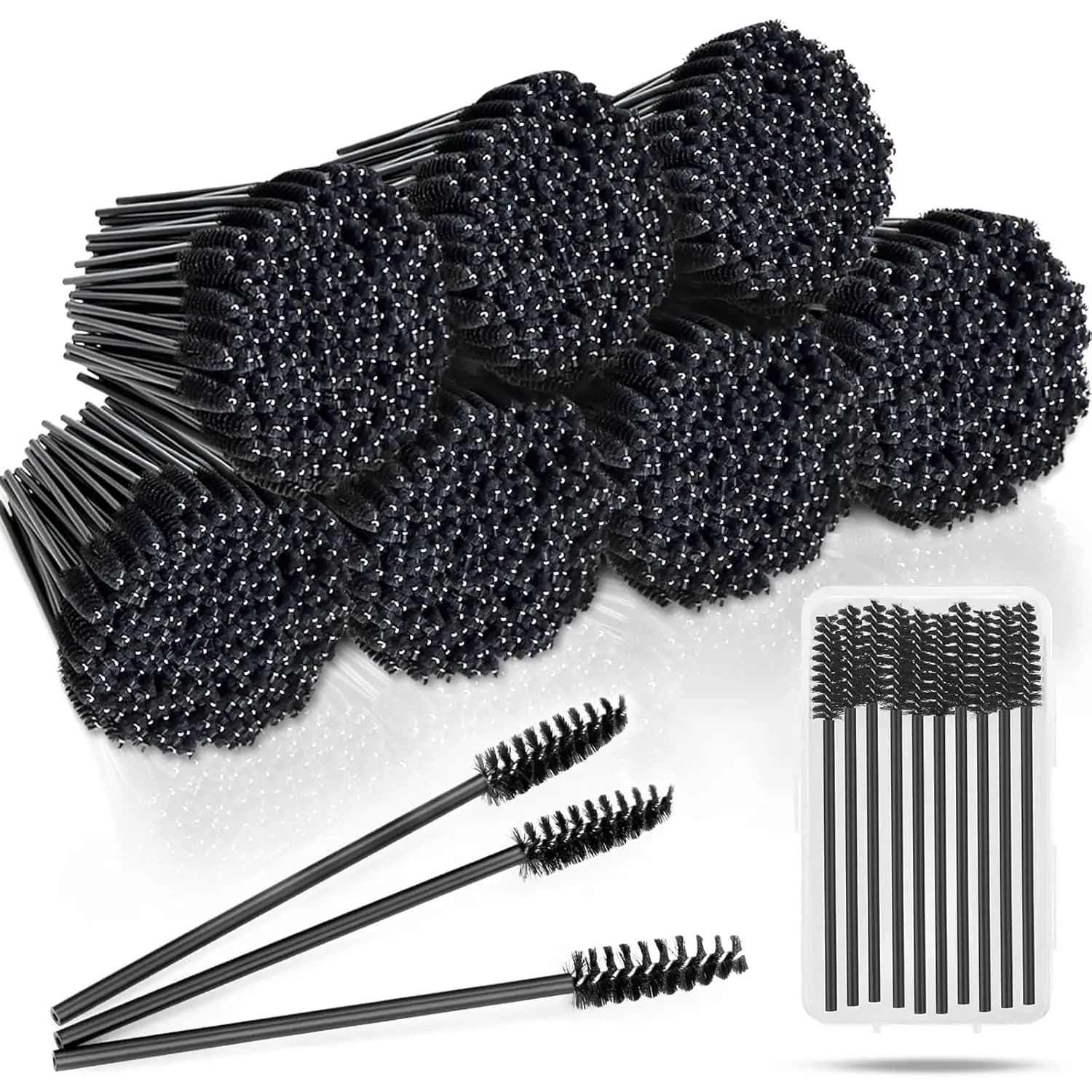 600 Pezzi di Scovolini Monouso per Mascara con Contenitore, Spoolie per Extension Sopracciglia, Neri