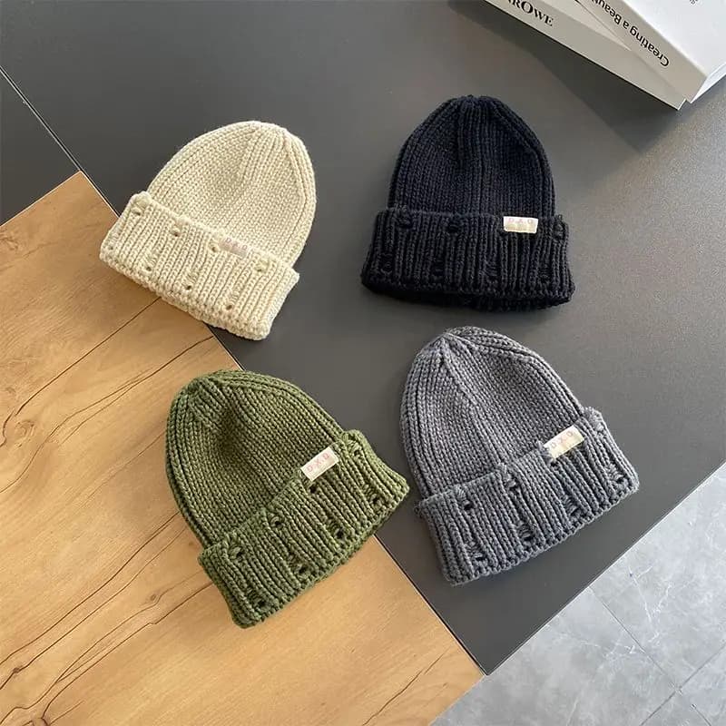 Children's autumn and winter baby wool cap Korean version of the solid color men and girls casual versatile warm set head knitte