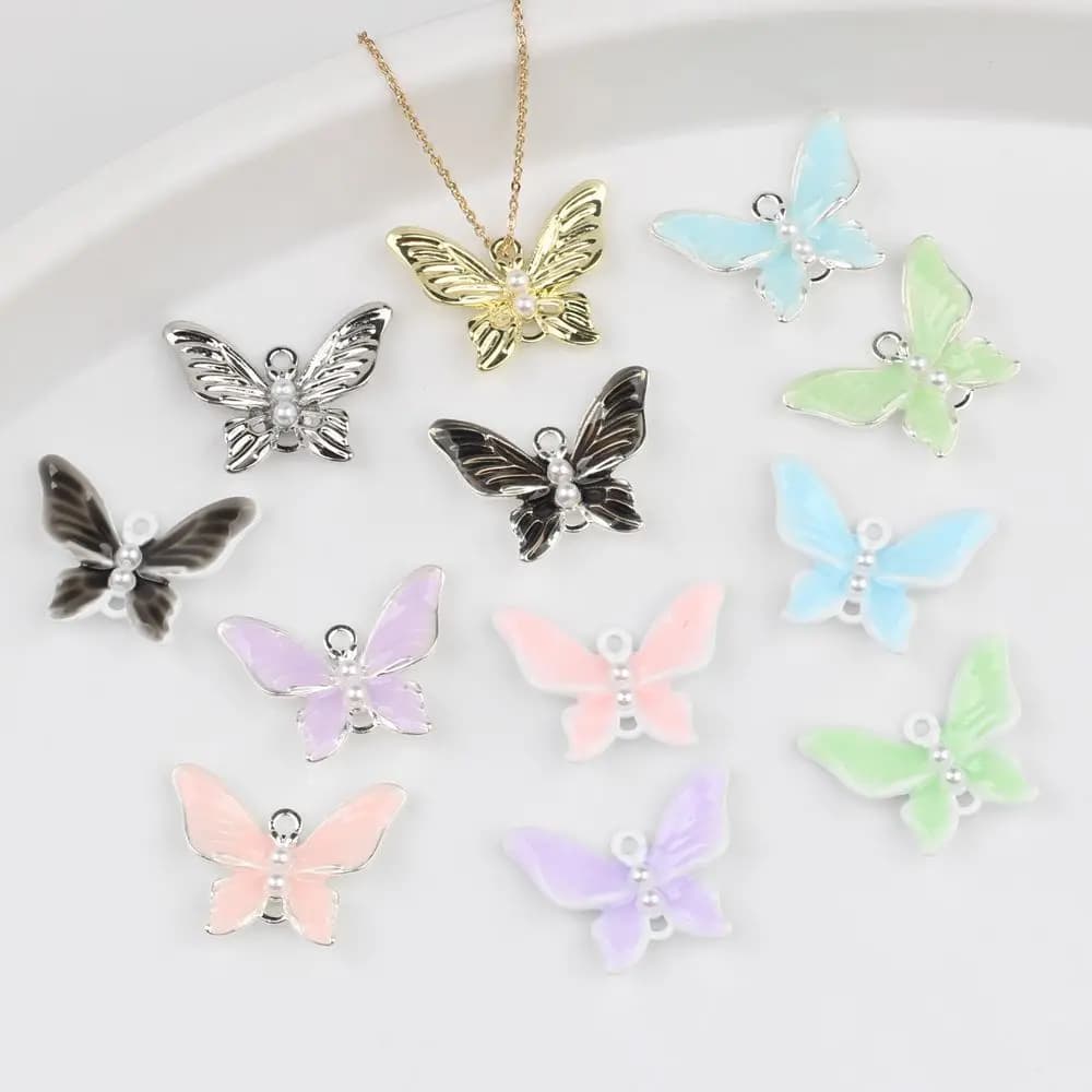 10 pcs/lot 22*16 MILLIMETRIES In Zinco Alloy Polished Pearl Inlaid Butterfly Pendants And FAI Pendants From You Bracelet Necklace Accessories