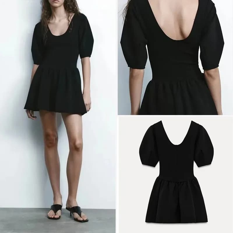 Abito Nero Soffice da Donna Primavera 2025 con Vita Stretta, Gonna alla Moda in Fibra di Poliestere ZADATA