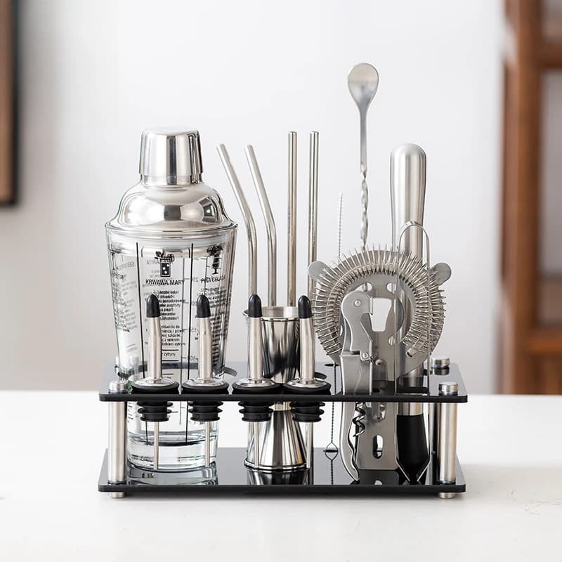 Set shaker per cocktail in acciaio inossidabile, un kit da barista da 18 pezzi e bicchieri dosatori, attrezzatura da bar