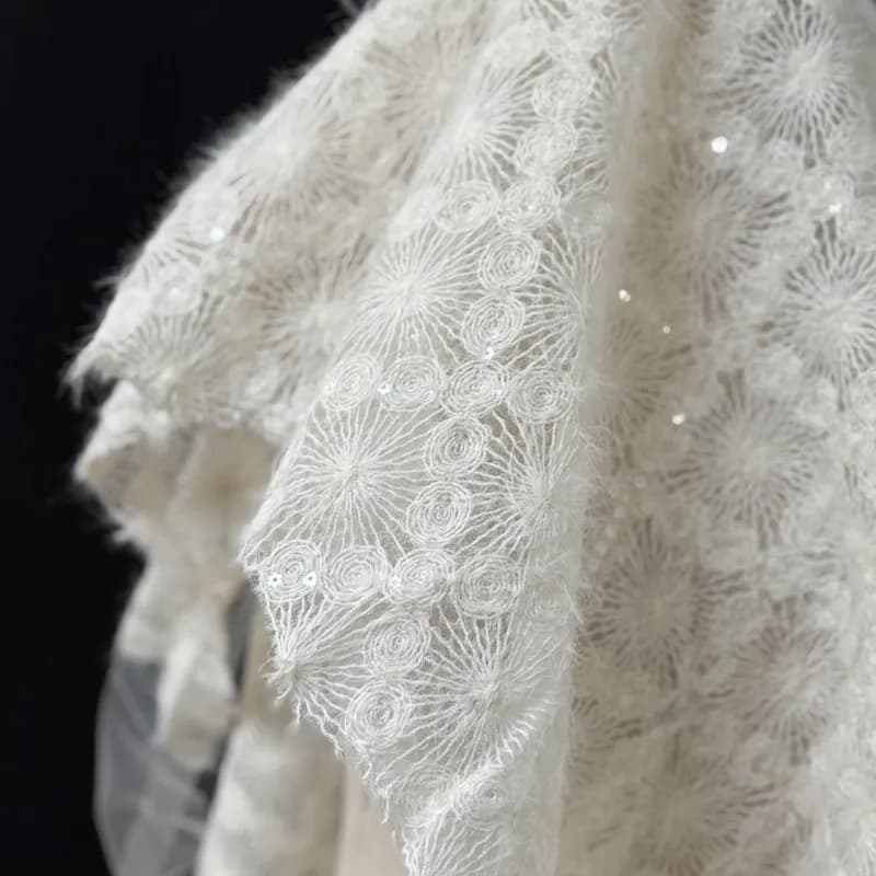 White Mohair Lace Fabric Loop Embroidery Diamond Jacquard Sheer Mesh Creative Dress DIY Material Designer Sewing Fabrics By Yard