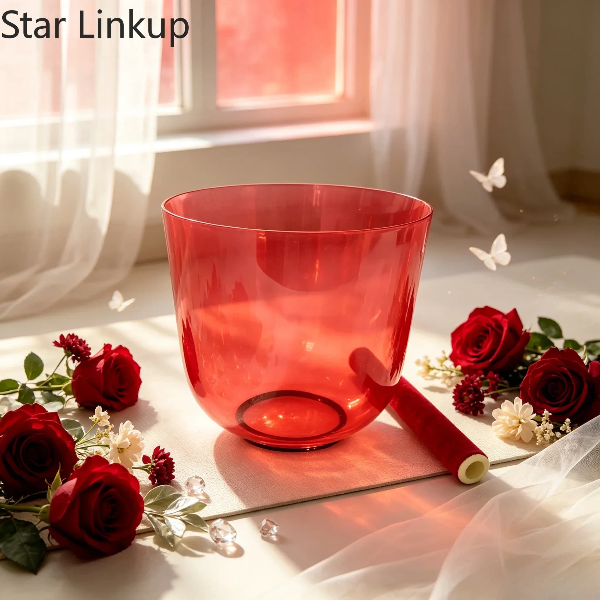 Star Linkup 8.5 Inch Red Crystal Singing Bowl, 3rd Octave C Note Perfect Pitch, Tunable in 432Hz / 440Hz for Root Chakra Sound Healing, Yoga Meditation & Sound Bath Therapy