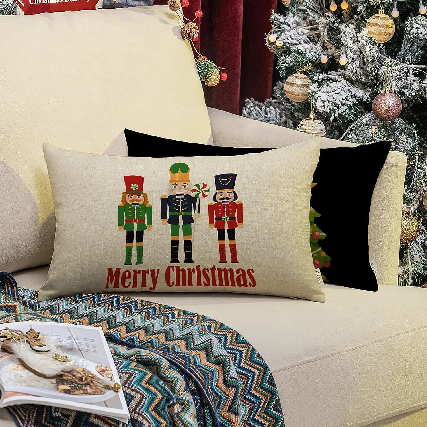 Buon natale schiaccianoci decorazione lombare fodera per cuscino decorazione per la casa del fumetto, fodera per cuscino del divano per le vacanze invernali