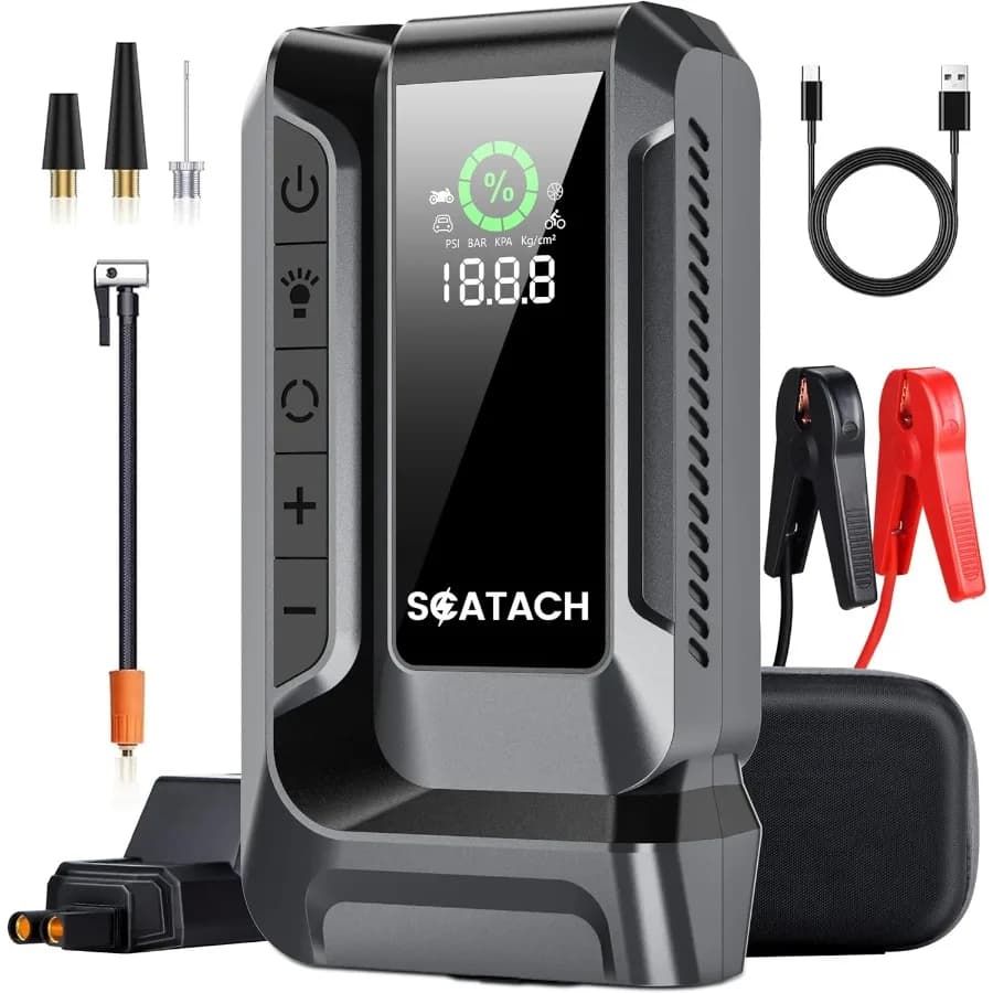 Avviatore di emergenza per auto 5000A con compressore d'aria Batteria di avviamento di emergenza portatile 150PSI 14.0L Gas/12.0L Diesel con QC