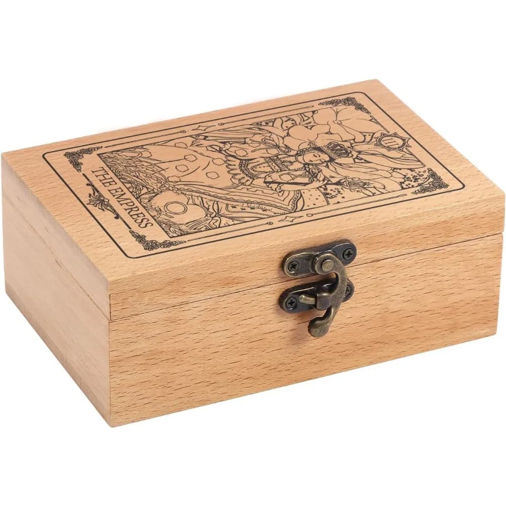 Scatola portaoggetti per tarocchi in legno di faggio dell'imperatrice per carte dei tarocchi Scatola per gioielli con incisione Scatola per carte dei tarocchi per supporto per riporre Santi