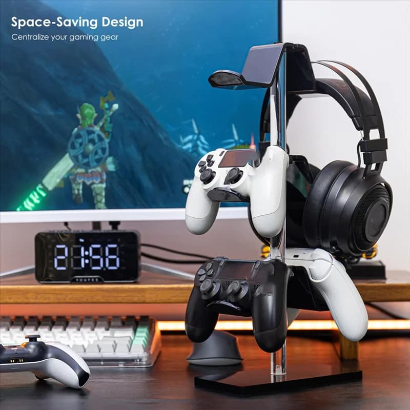 FGGS controller support 3 level headphone support, adjustable acrylic game controller support for headphones and universal controllers