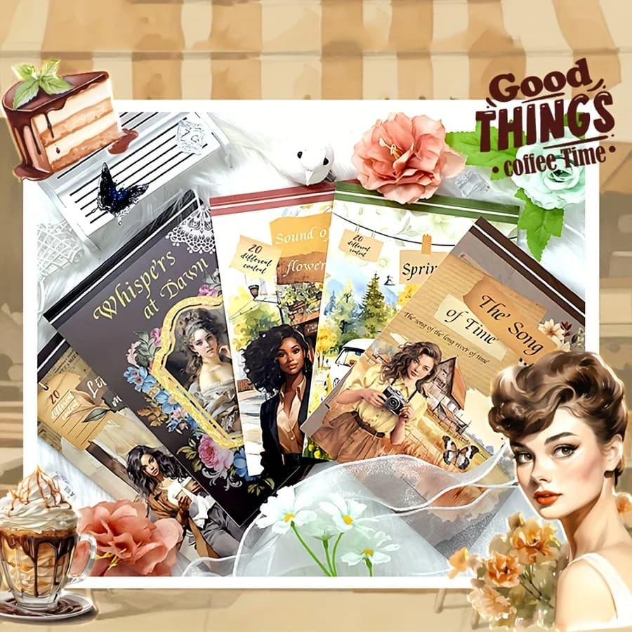 20 Sheets Book of Precut Stickers PET Washi Paper Vintage Girls Large Stickers for Scrapbooking Journal Diario Notebook Decor