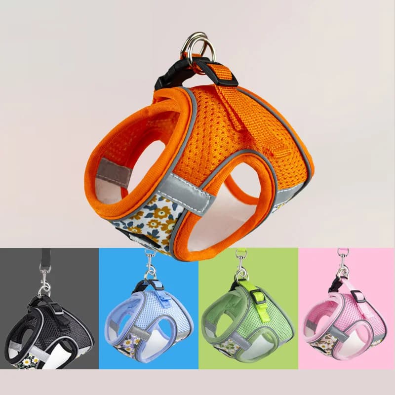Guinzaglio per imbracatura per cani da compagnia con fiore senza tensione Set guinzaglio per cani riflettente Akita per cuccioli di gatto regolabile