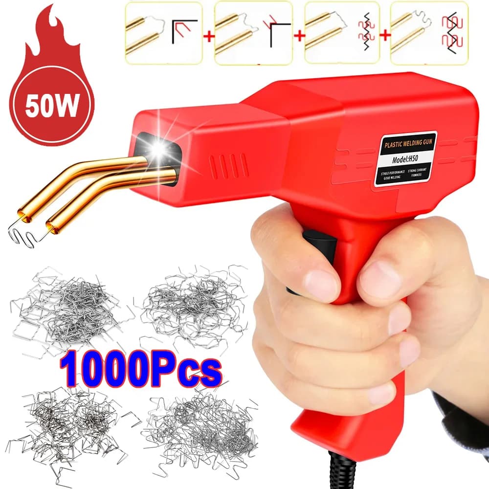 Strumenti per saldatore in plastica da 50W con 1000/200 pezzi 4 Tpyes pistola per saldatura a caldo Kit di riparazione paraurti per auto per riparazione plastica