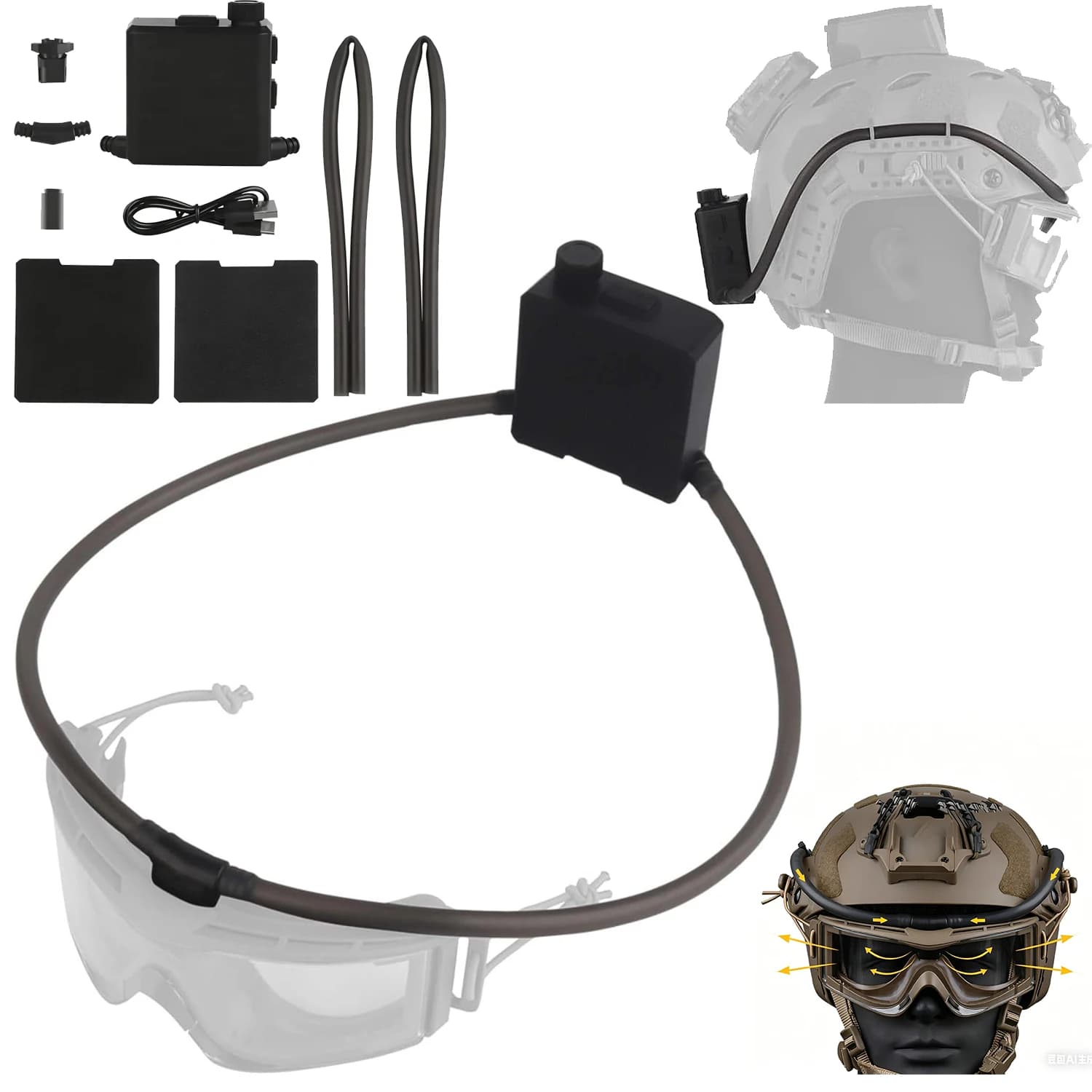 Occhiali Tattici Antiappannamento con Ventola di Disappannamento - per Airsoft, Tiro, Motocross, Alpinismo, Maschera da Sci