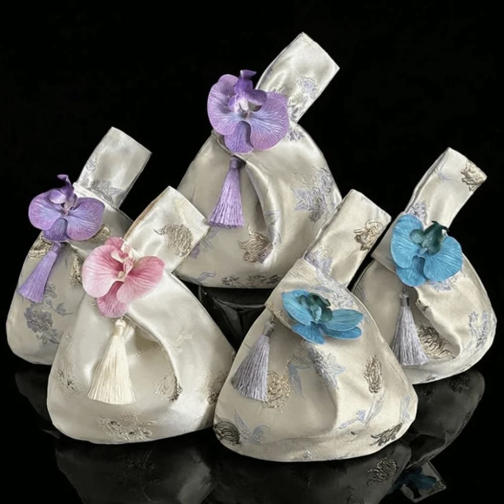 New Orchid Small Handbag Faux Silk Jacquard Coin Purse Tassel Chinese Retro Gift Bags Woman