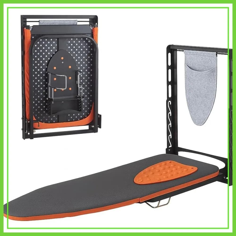 Asse da Stiro a Muro con Supporto per Ferro da Stiro, 36x13 Compatta Pieghevole per Piccoli Spazi, Salvaspazio con Copertura in Cotone e Poggiaferro in Silicone