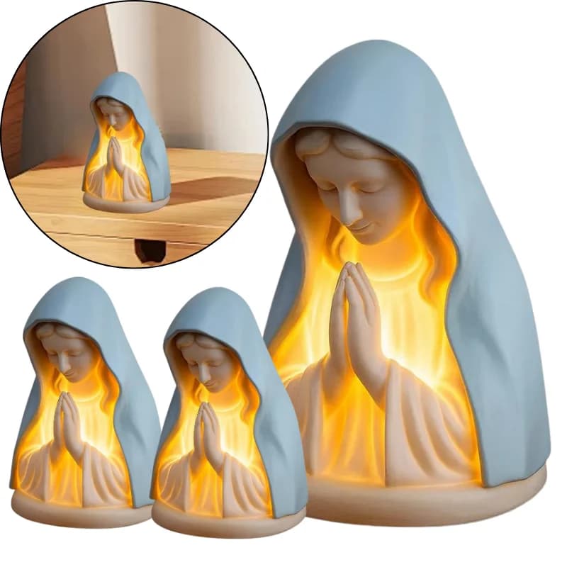 Statua di Preghiera della Beata Vergine Maria con Luce, Elegante Lampada Religiosa, Protezione per gli Occhi, Decorazione per Casa e Scrivania