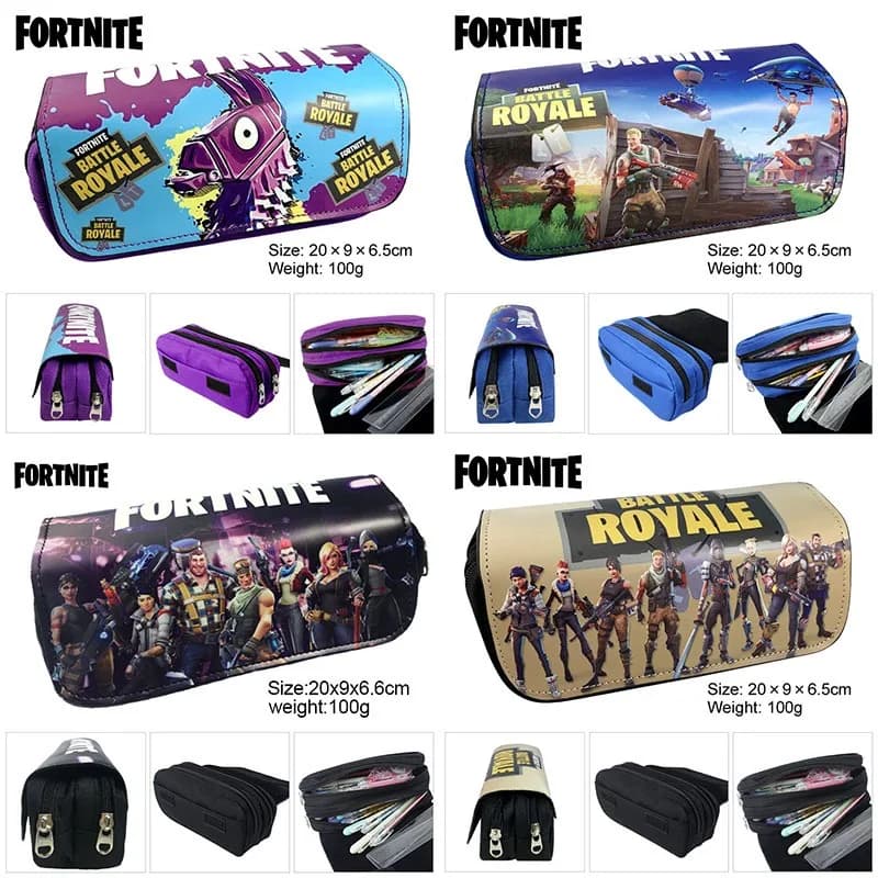 Astuccio per matite Fortnite Anime Canvas Kawaii Astuccio per matite Gioco di cancelleria Astuccio per penne Simpatico cartone animato Astuccio per matite scolastiche a doppio strato Regalo