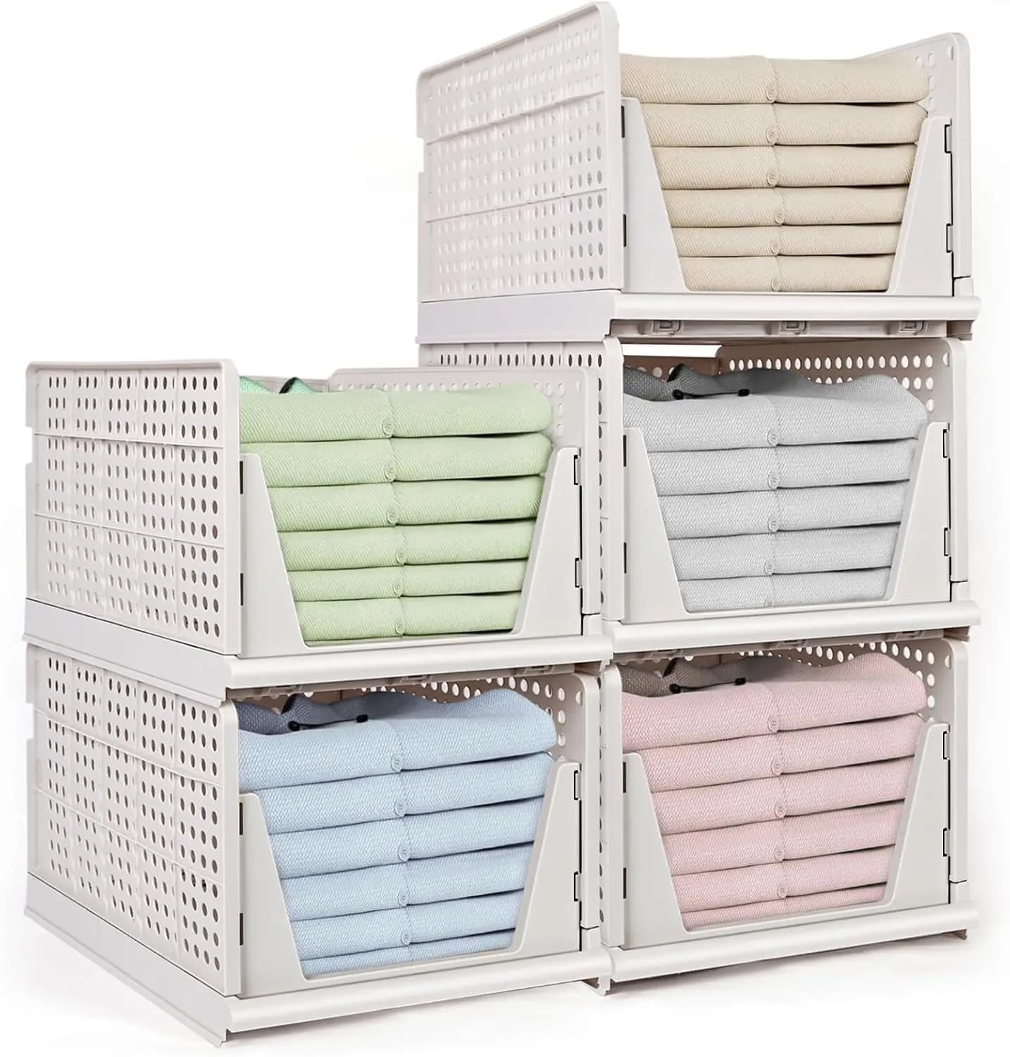 Cesto portaoggetti impilabile in plastica 5XL, organizer per armadio, contenitore per vestiti e maglioni