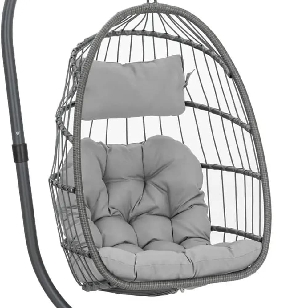TIFICY Hanging egg chair in rattan wicker for indoor/outdoor spaces, patio, bedroom, aluminum steel frame, UV-resistant pillow, 35