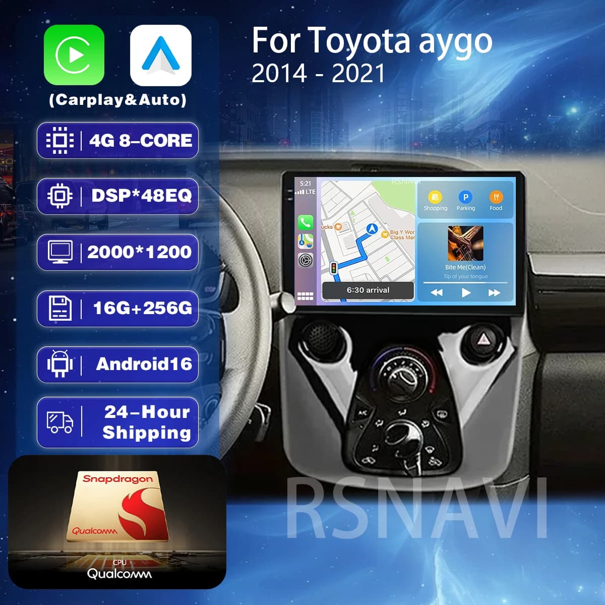 Autoradio Android 16 Carplay Plug and Play per Peugeot 108 Toyota Aygo B40 2014-2021, Navigatore GPS Multimediale Stereo