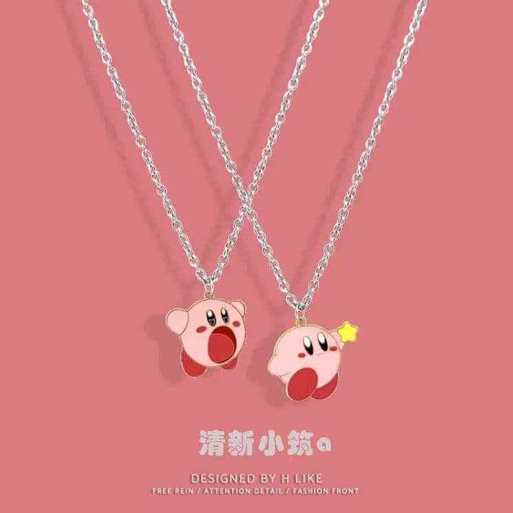 Kirby Cartoon Cute Necklace Pendant for Couples, Titanium Steel Anime Decoration, Fun Gift, Give to Friends, Christmas Gift
