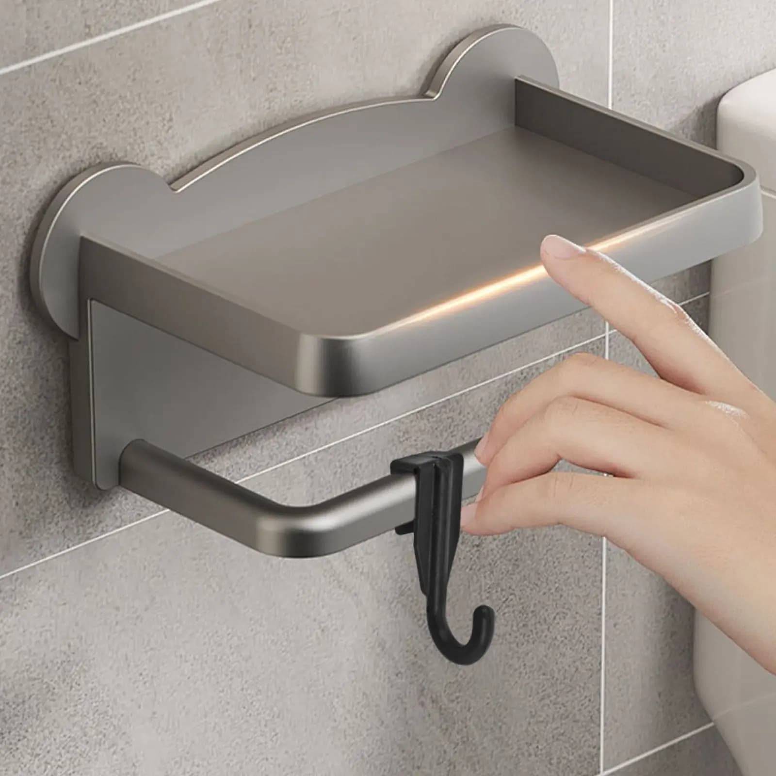 Gancio multifunzionale in plastica per tubi, appendiabiti da porta salvaspazio, supporto per forno a microonde, mensola nera per vestiti e cappelli