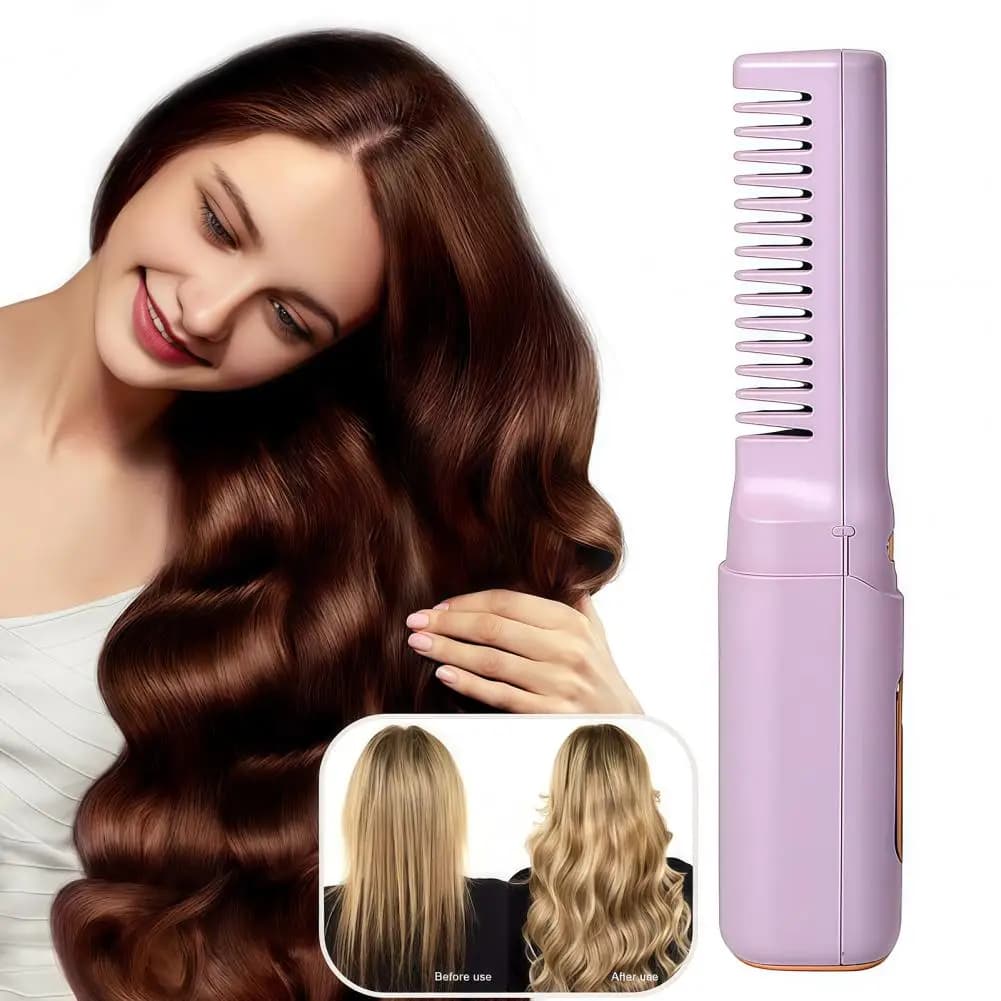 Electric Pettine in Wireless Ceramic, 3 Adjustable Temperatures, USB Rechargeable Hair Plate, Quick Heating