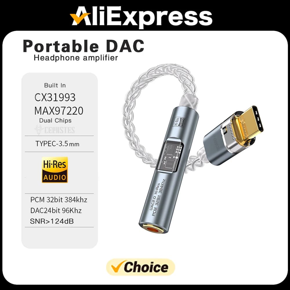 Adattatore Audio HiFi da USB-C a Jack da 3,5 mm con Doppio Chip DAC, Convertitore Audio USB-C a 3,5 mm per Cuffie, Cavo Decodificatore AMP 32Bit 384Khz