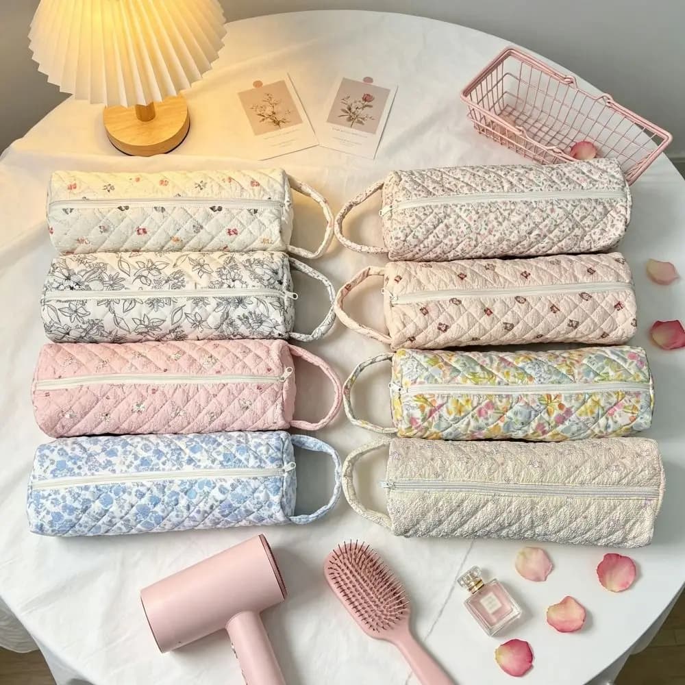 Soft Hair Dryer Storage Bag Large Capacity Quilting Cotton Curling Iron Carrying Case Portable Zipper Closure Cosmetic Bag