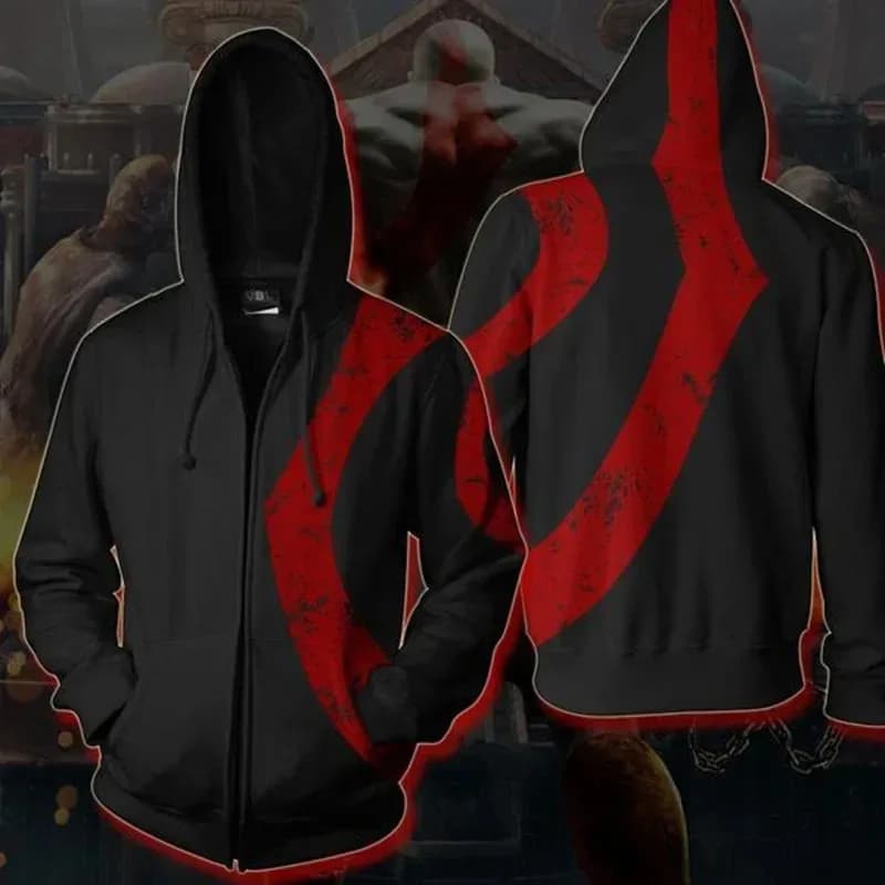wiwiwi 123Game God of War Felpe con cappuccio Kratos Pullover Ares Cosplay Con cappuccio Zeus Stampa 3D Felpa con cappuccio Giacca con cerniera Cl