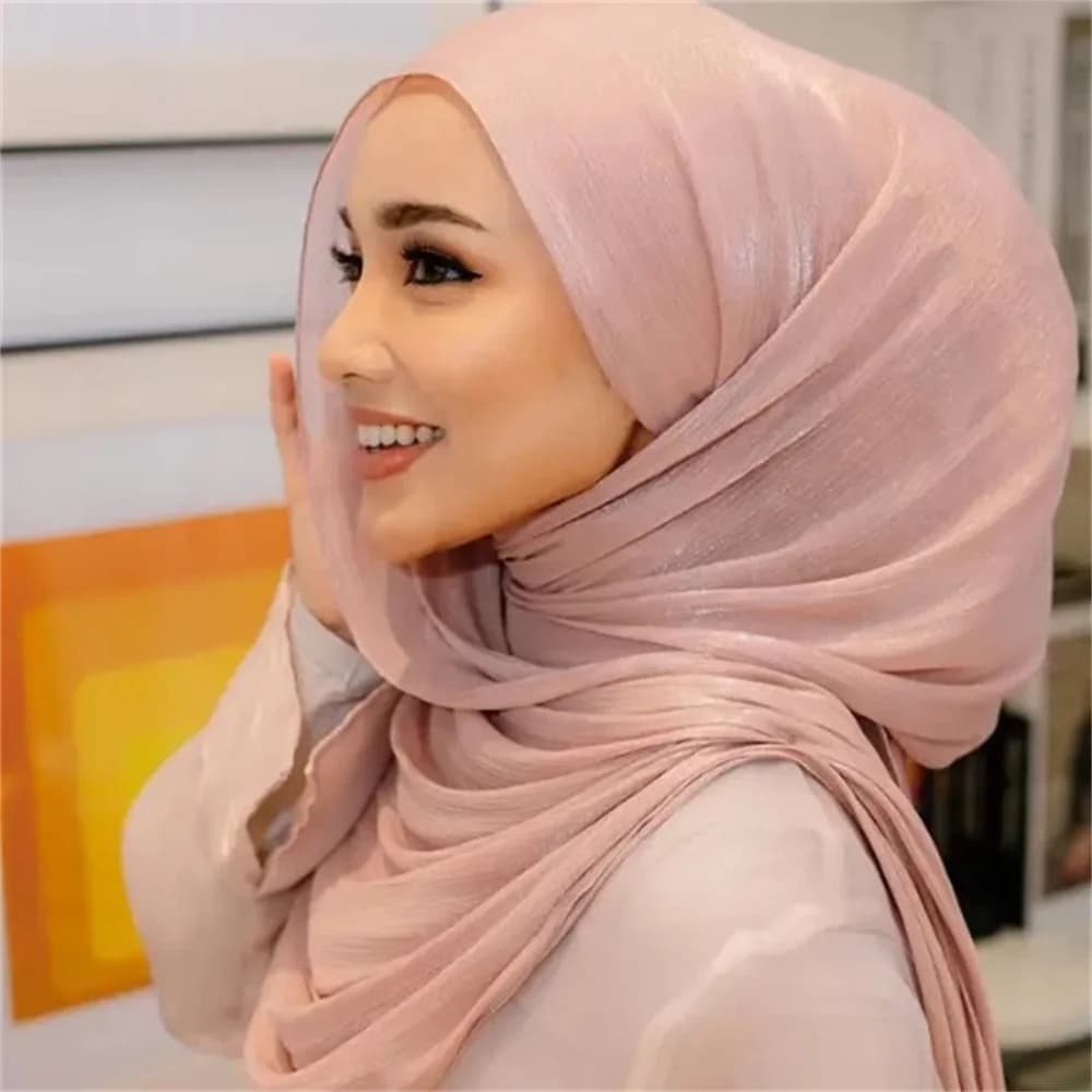 Sciarpa/Stola in Raso Effetto Seta Liscia Scintillante con Glitter e Brillantini, Copricostume da Spiaggia, Bufandas, Hijab Musulmano 180*70cm