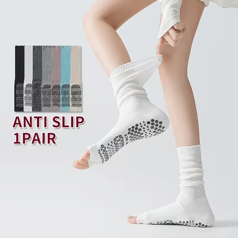 1 Pair/2 Pairs Pack Women's Non-slip Grip Yoga Socks Open-Toe Style 2-toe Cotton Socks Summer Indoor Fitness Floor Pilates Sock