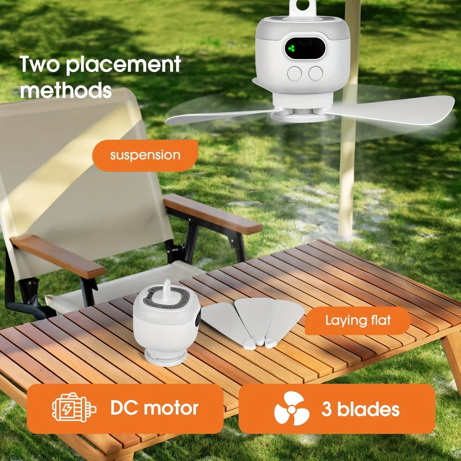 Ventilatori da soffitto portatili 8000mAh Ventilatore da campeggio esterno Ventilatore da tenda Dispositivo di raffreddamento Ventilatore elettrico ricaricabile Illuminazione a LED con telecomando