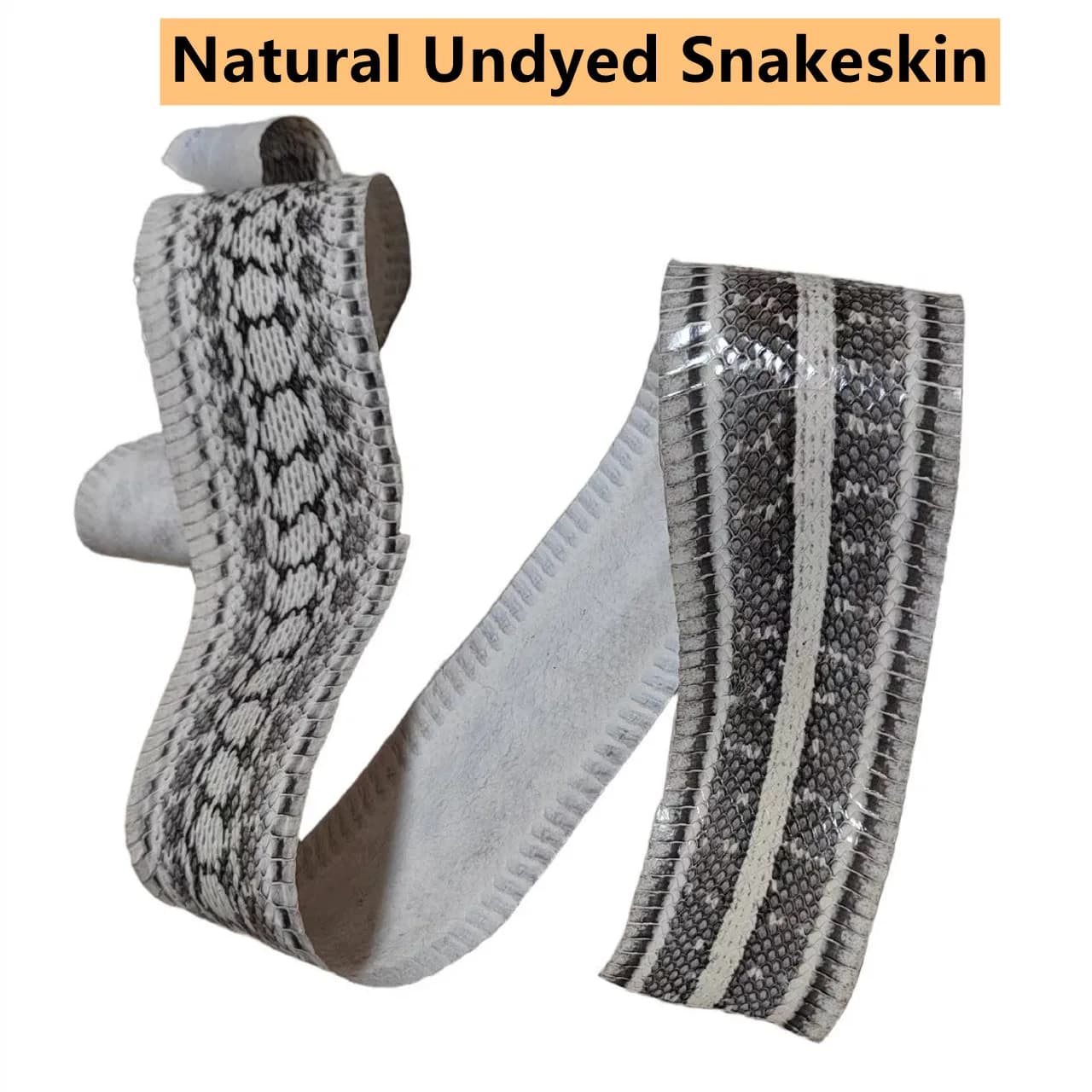 110cm Long Black and White Genuine Natural Undyed Snake SKin Leather for Belt