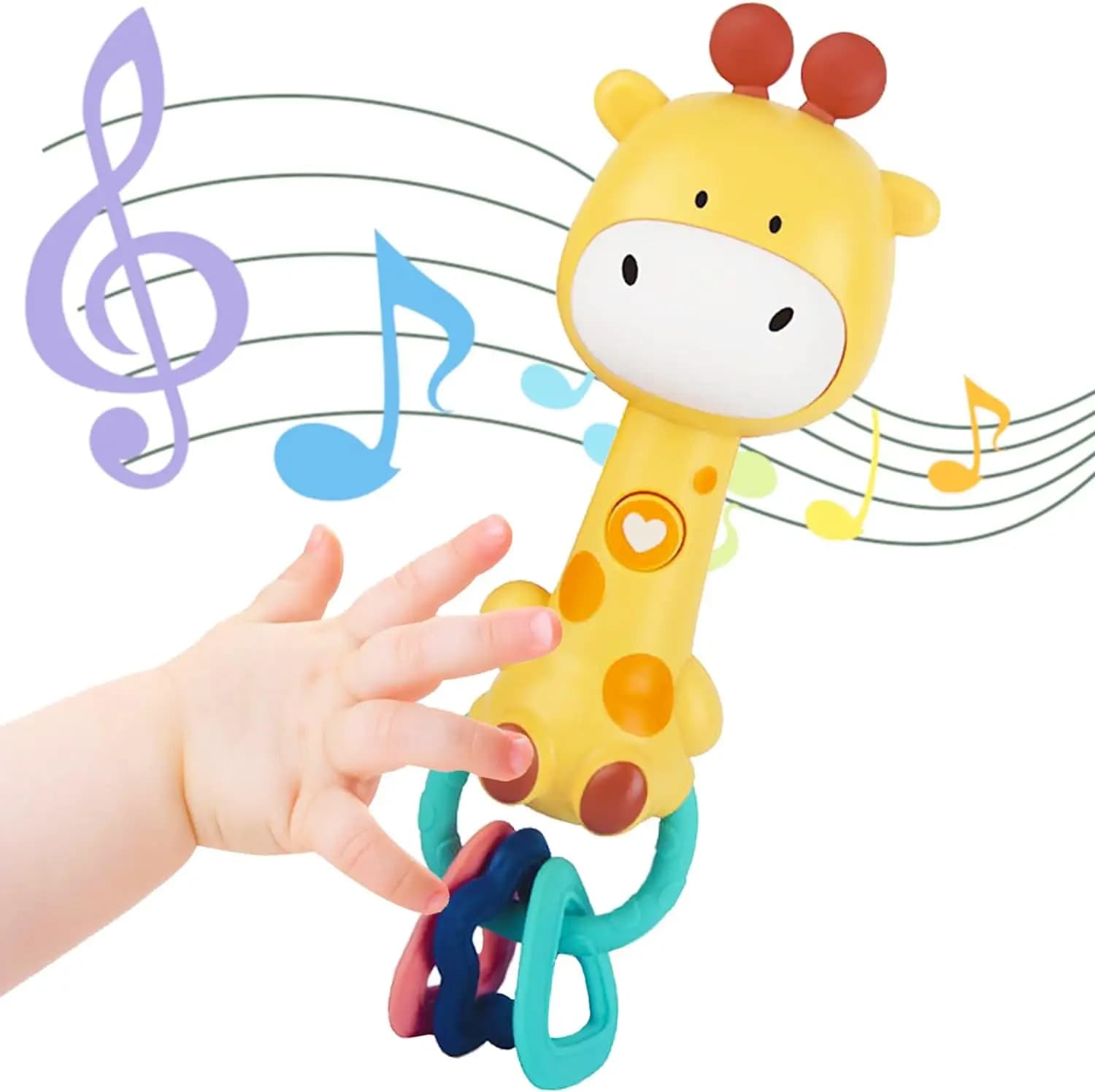 Giocattolo con sonaglio musicale per bambini, massaggiagengive illuminato e masticazione sensoriale, gomma morbida senza BPA, baby shower e regalo per il primo compleanno di 6-18 mesi