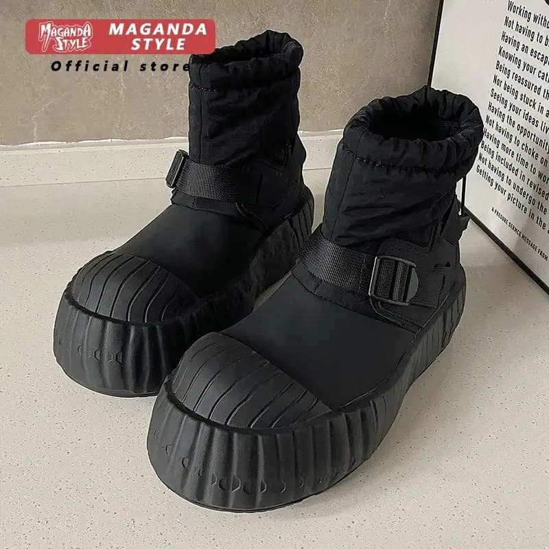 Winter snow boots for men with plush insulation and anti slip thick soled bread shoes slip in outdoor high top cotton shoes
