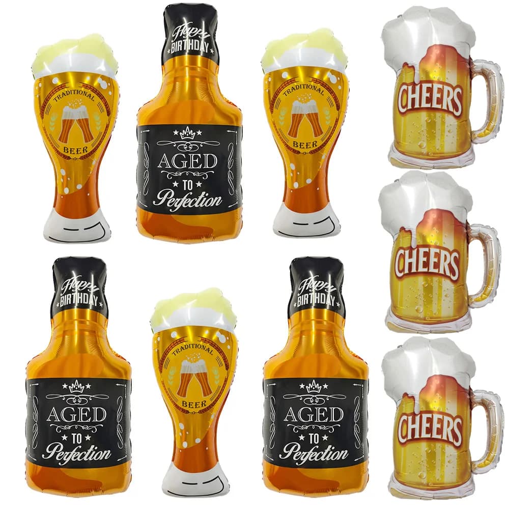 3 bicchieri da whisky, 3 boccali da birra, 3 caraffe da vino, palloncini in lamina di alluminio a forma di bottiglia di vino e bicchiere da vino, adatti per feste di compleanno, festival della birra, Oktoberfest, addio al single, feste in pigiama, riunioni di amici, decorazioni per bar, feste per la festa del papà, feste estive, feste in spiaggia, decorazioni per feste per adulti