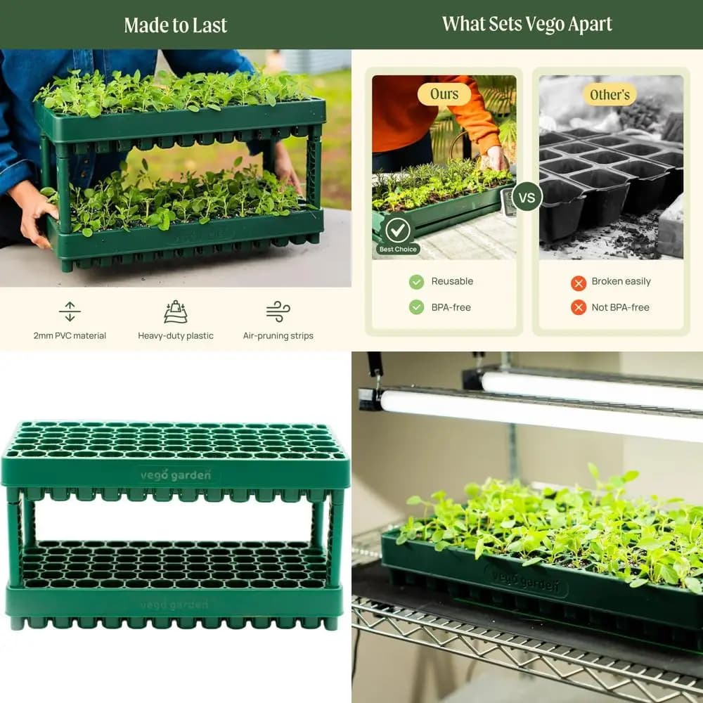 10 20x20 cm stackable trays for germination and seeding of vegetables, herbs and flowers
