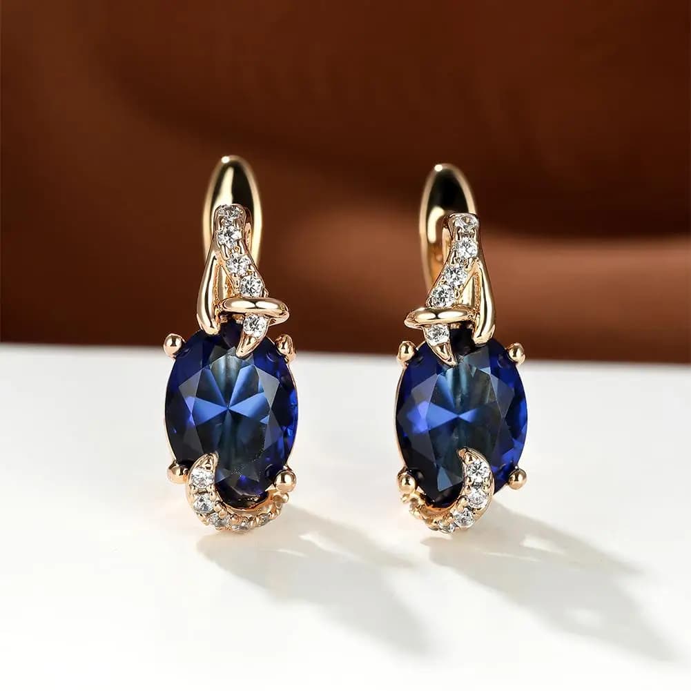Orecchini a Perno con Gemma Blu per Donne, Orecchini Pendenti con Pietre Bianche, Blu, Rosse e Rosa Taglio Rotondo Ovale, Regalo di Gioielleria con Montatura a Griffe per Anniversario