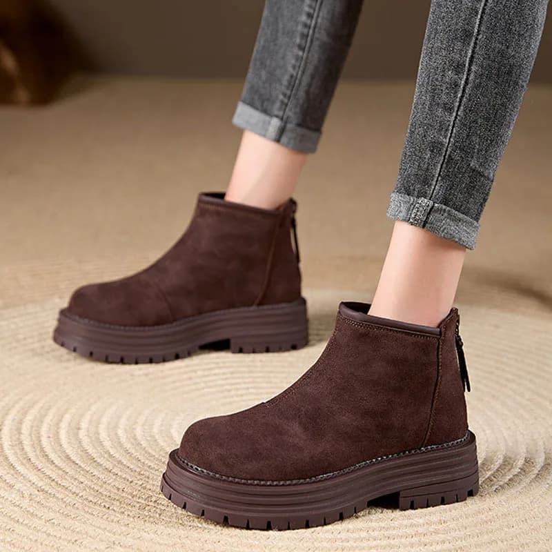 Cow Suede Round Toe Women Boots Thick Bottom Winter Fall Shoes Woman Concise Leisure Platform Ankle Boots for Lady WSH5448