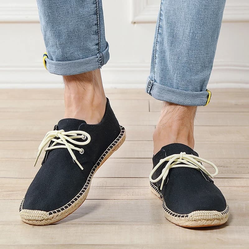 Men Solid Color Linen Canvas Slip On Shoes Breathable Hemp Sole Minimalist Comfort Casual Walking Espadrilles Fashion Simplement