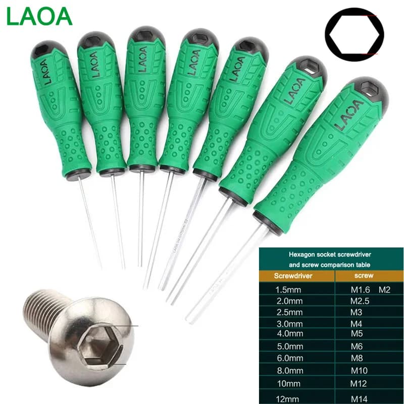 LAOA professionale S2 cacciavite a esagono incassato cacciavite a esagono incassato con asta diritta cacciavite ad angolo interno a testa piatta con m