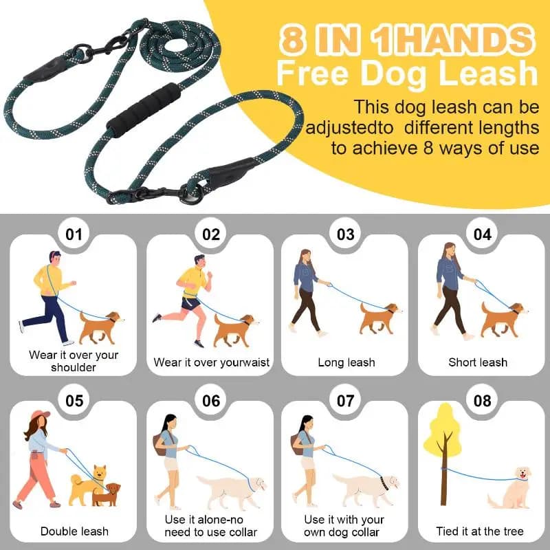 Guinzaglio per cani resistente e anti-groviglio, opzione doppio guinzaglio, impugnatura morbida e confortevole, regolabile per passeggiate quotidiane all'aperto.
