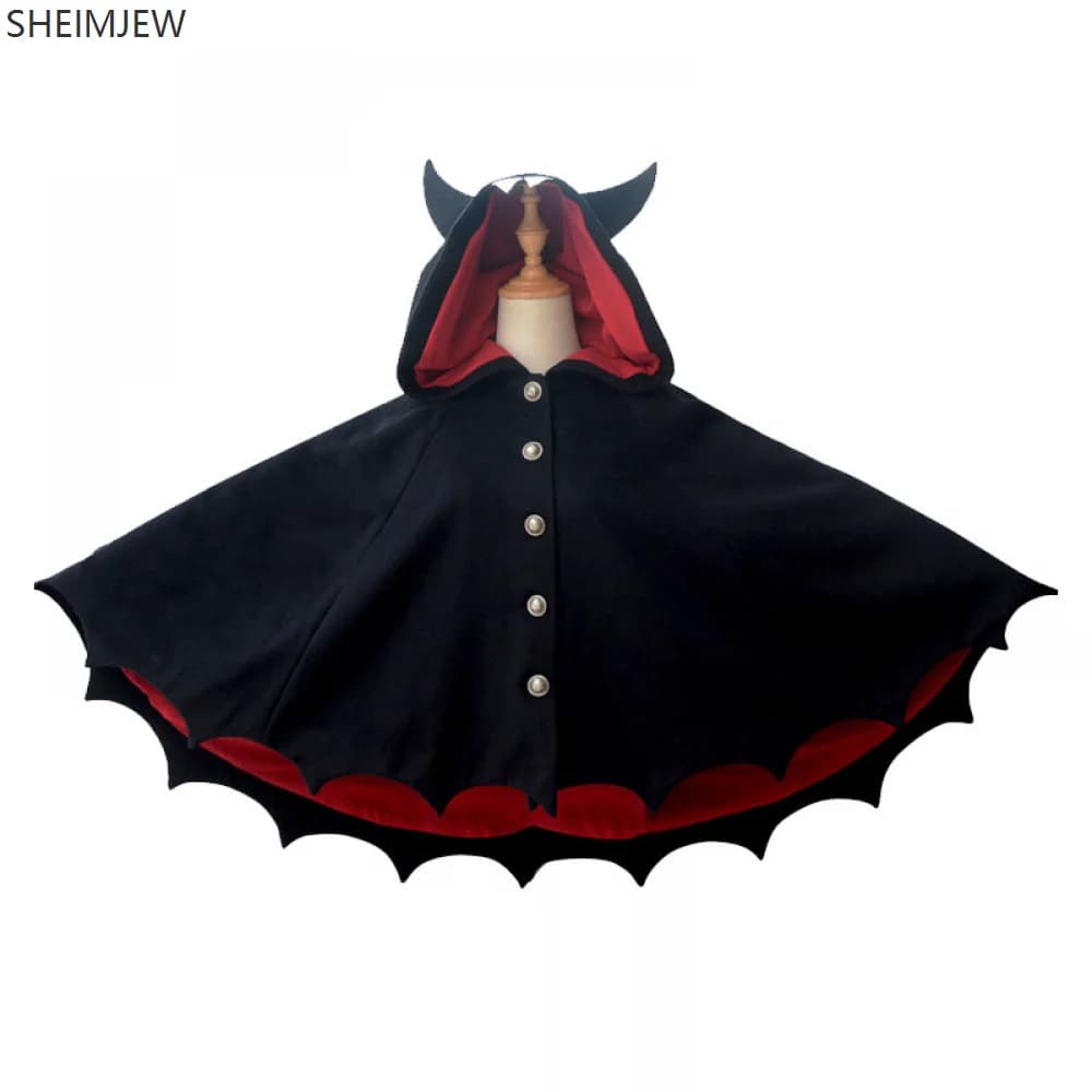 Mantello con cappuccio Mantello Cappotto Cosplay per bambini Halloween Punk gotico Diavolo nero Ala di pipistrello Ali demone Costume Lolita Girls Cape 2025