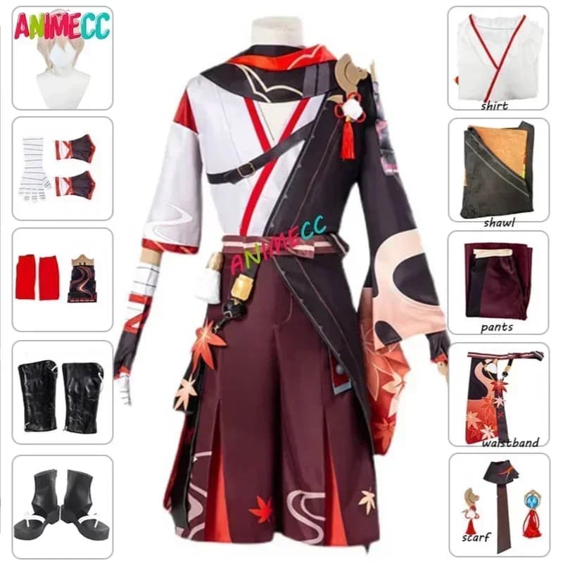Disponibile Kazuha Kiryu Costume Cosplay Parrucca Genshin Impact Kaedehara Wanye Cosplay Uniforme da festa di Halloween per uomo Wowen