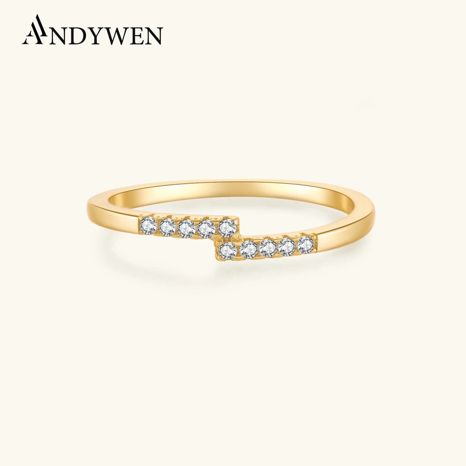 ANDYWEN 925 Sterling Silver Gold Anillo Clear Cross Line Anelli Party 2025 Crystal CZ appartengono alla collezione di gioielleria raffinata