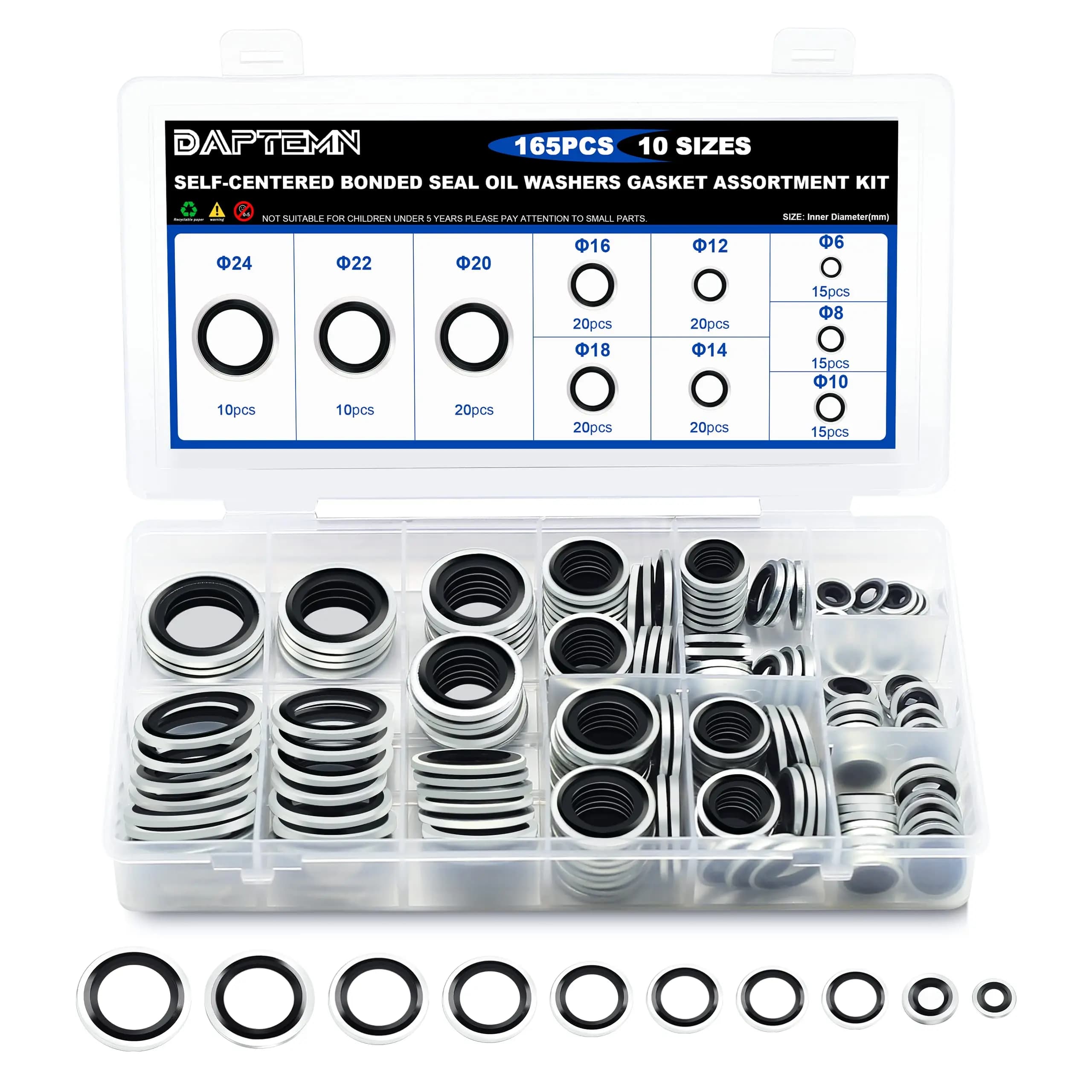 Rondelle di gomma sigillanti autocentranti in acciaio zincato metrico Guarnizione di tenuta automobilistica Kit di assortimento di O-ring di schiacciamento Set da M6 a M24