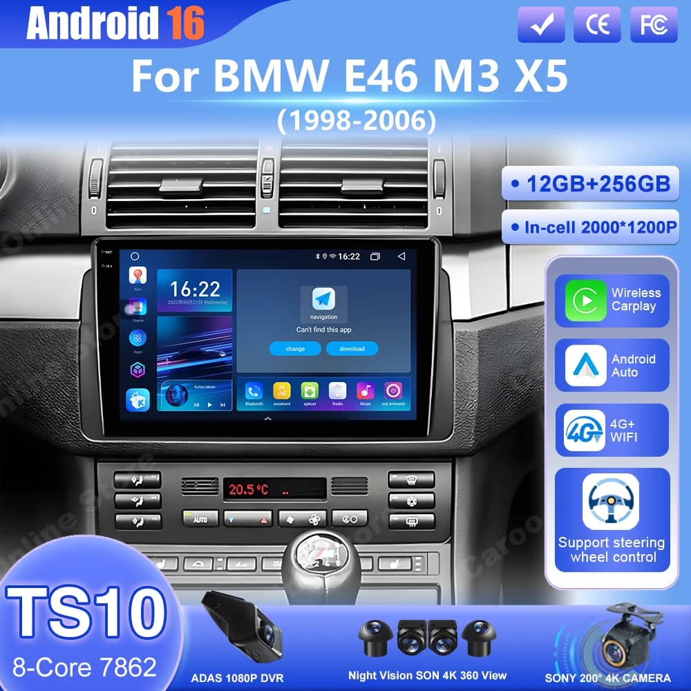 Android 16 Autoradio Stereo Per BMW E46 M3 1998-2006 Auto Wireless Carplay Car Multimedia Video Player Unità principale 4G + Wifi DSP BT