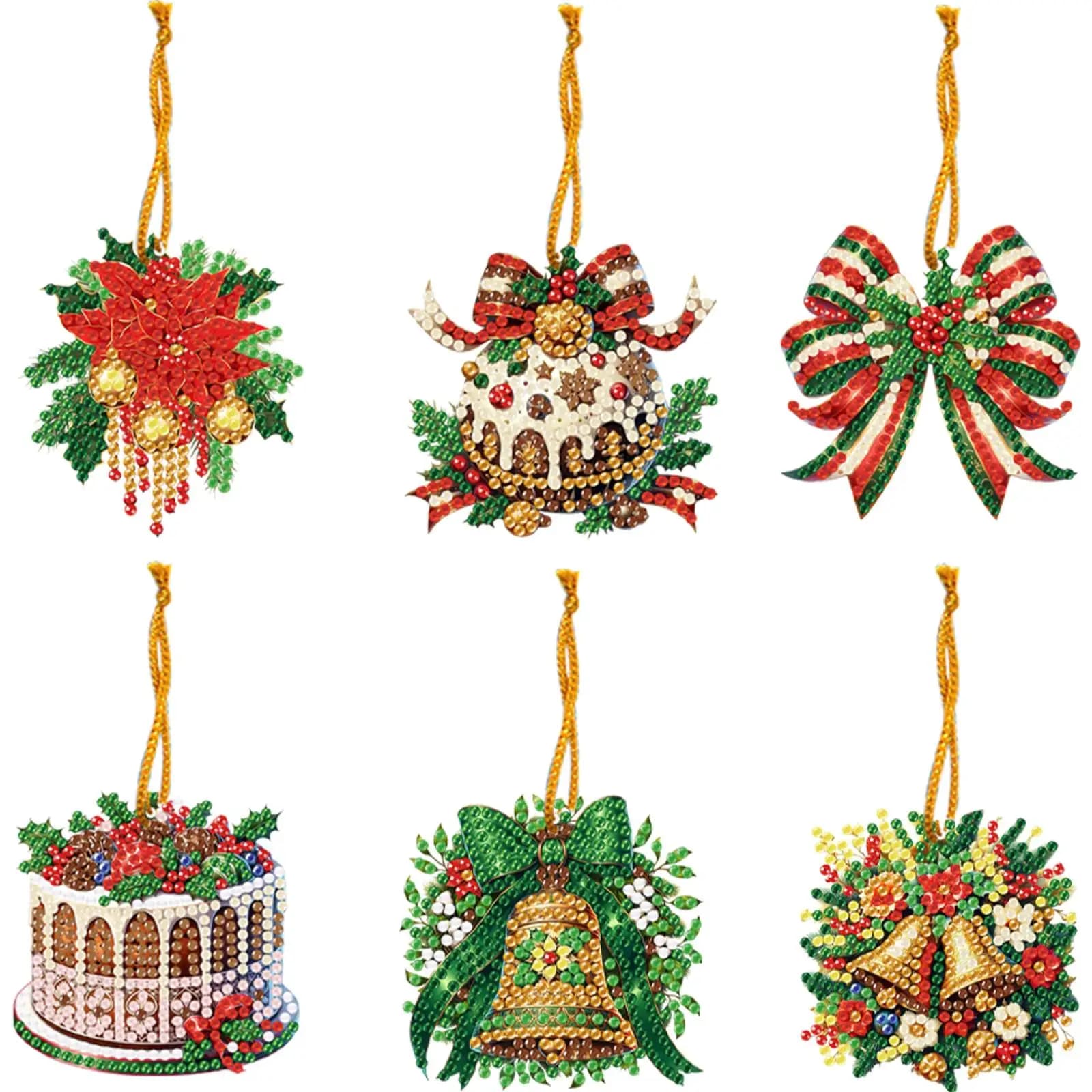 Set di 6 Decorazioni Natalizie 2D Piatte Fai-da-Te con Diamanti, Pendenti Artistici per Pareti e Porte