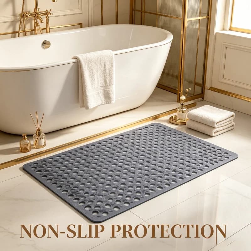 Tappetino da bagno con fori di drenaggio, tappetino antiscivolo, tappetino per vasca facile da pulire con fori di drenaggio e ventose, accessori per il bagno